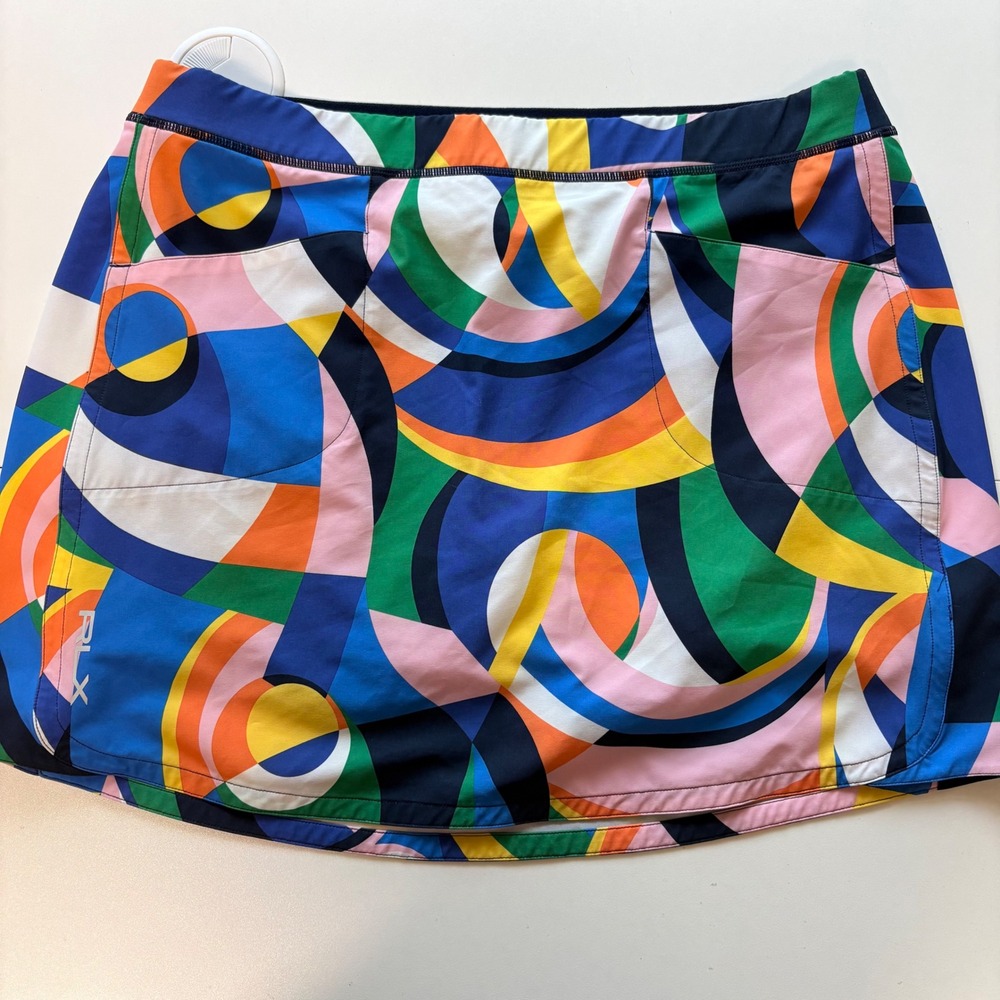 RLX Ralph Lauren Skort Women Large Multi Geometric Swirl Stretch Golf Tennis